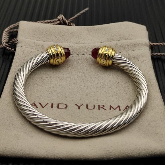 NEW Gold-plated Sterling Silver and Red Diamond Bracelet 7mm - Picture 4 of 4